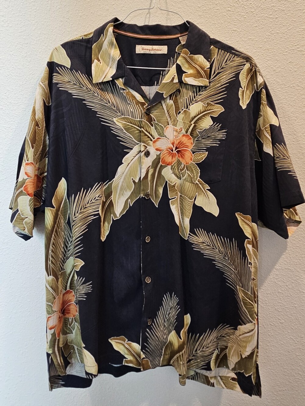 Tommy Bahama Floral Palm Shirt with Orange Blooms Size XL